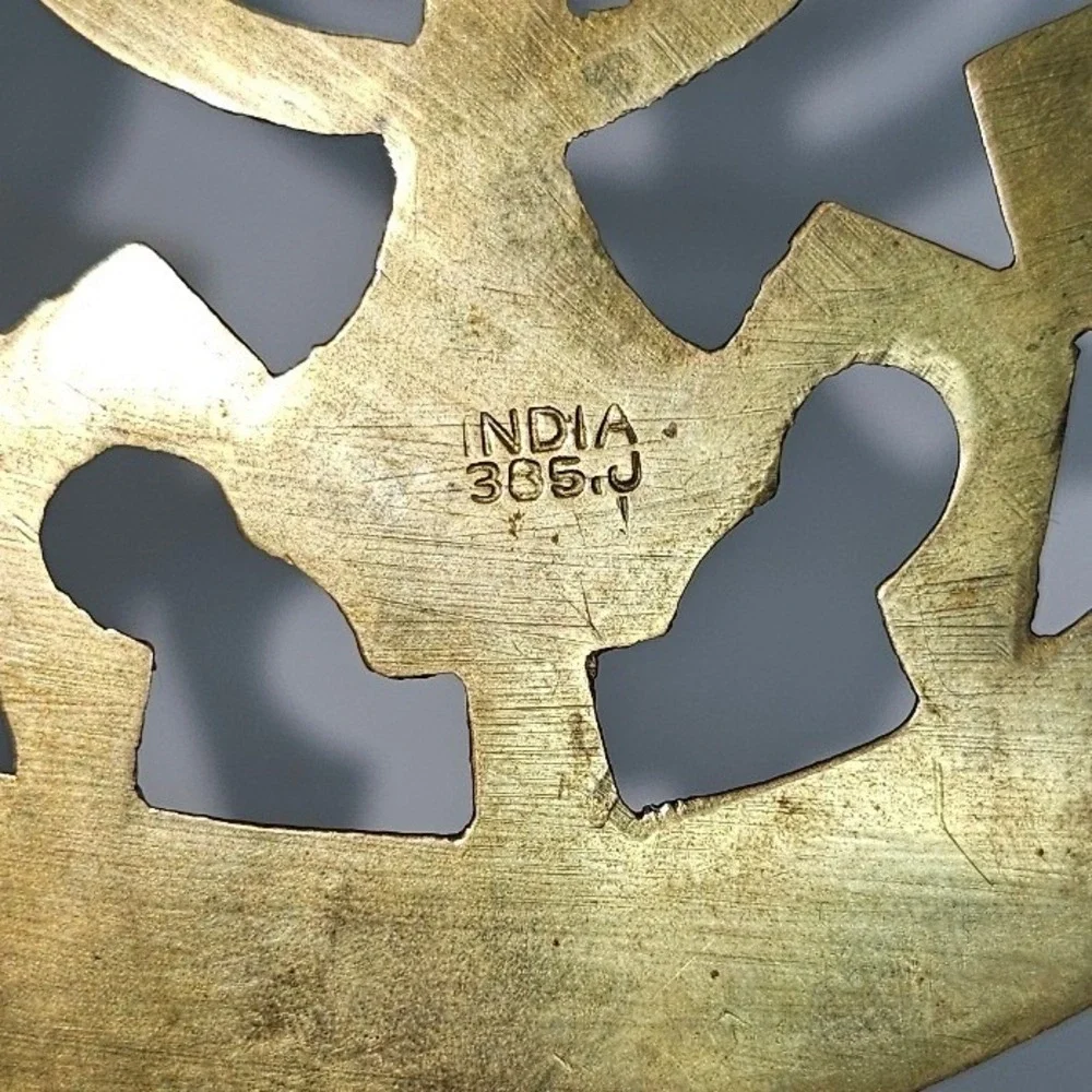 Vintage Brass‎ Trivet Round Footed India 385J Shou Symbol Longevity 5.25 inch